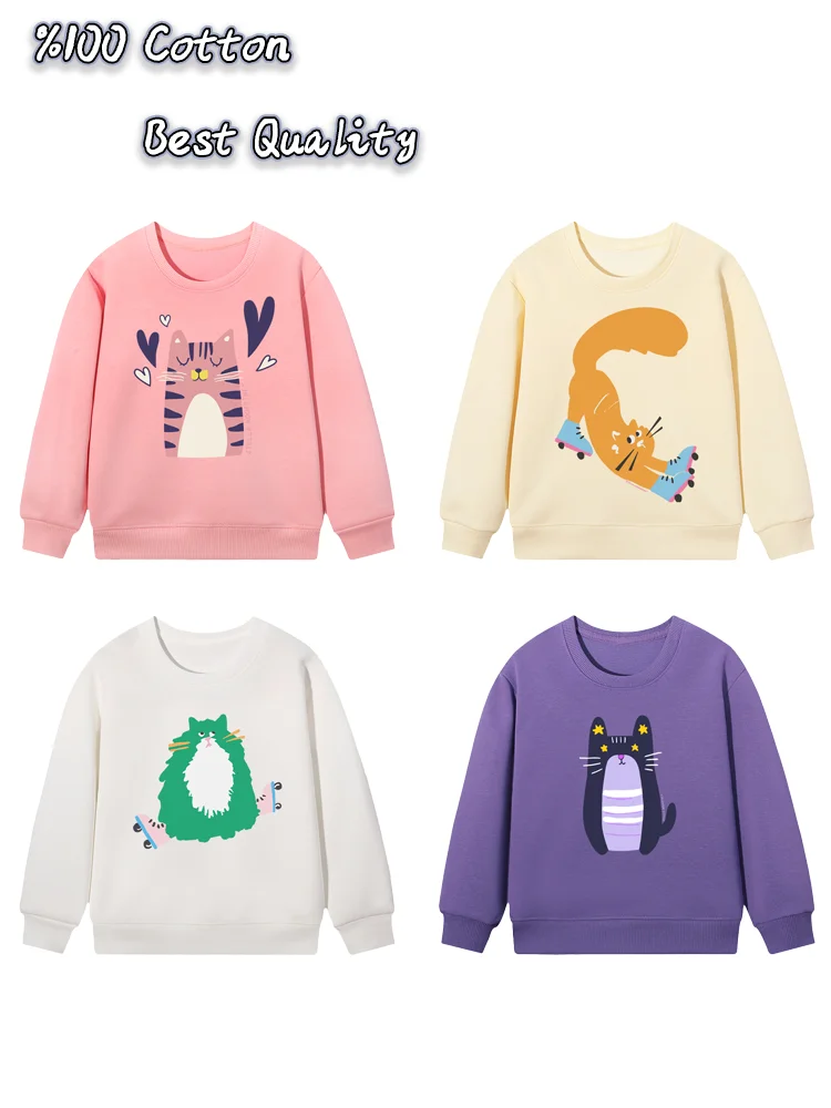 cute cat graphics girl sweatshirt %100 cotton fashion kids winter clothes tops cartoon anime print pullover child girls hoodies
