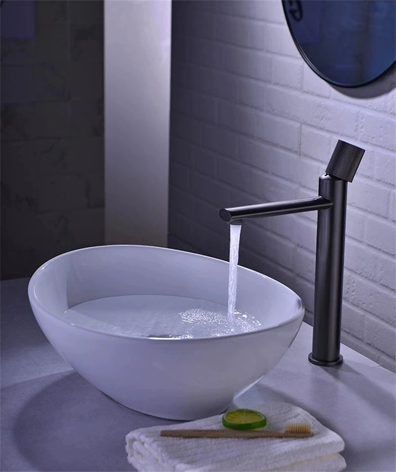 

Brass bathroom basin faucet with single handle design, dual control for hot and cold, high and low basin faucet GN602TB