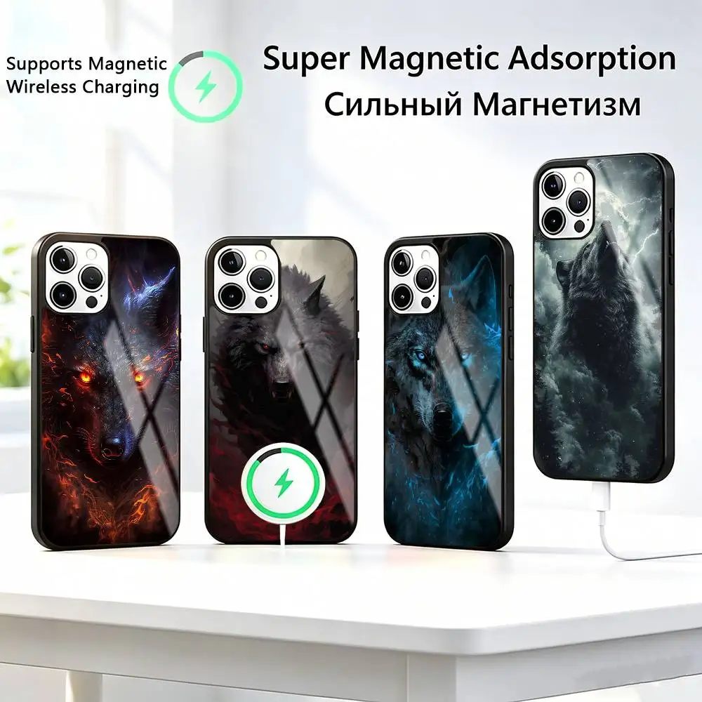 

Angry-y Animal-l Wolf Fierce Phone Case For iPhone17,16,15,14,13,12,11 Plus,Pro Allows magnetic wireless charging