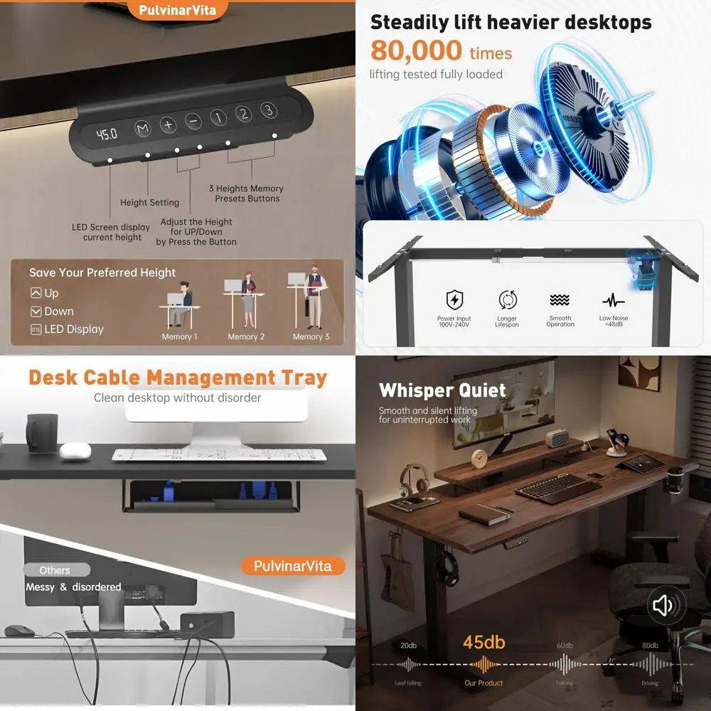 

Electric Height-Adjustable Standing Desk with 3 Memory Positions, Cable Management, and 4 Hooks