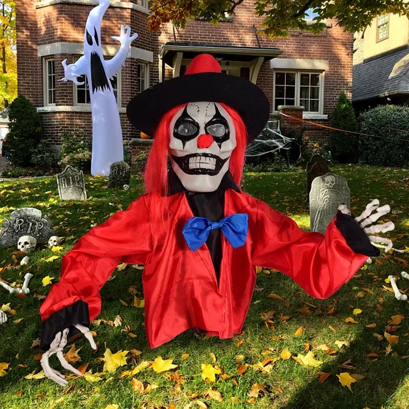 Creepy Clown Ghost Halloween Lawn Stake with Light Up Eyes Scary Yard Decoration for Haunted House Lawn Garden