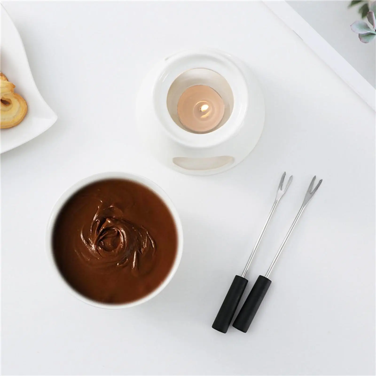 Chocolade Fondue Pot Thee Licht Porseleinen Smeltkroes Keramische Hete Pot Boter Warmer Voor Dessert Snack Party Verjaardag