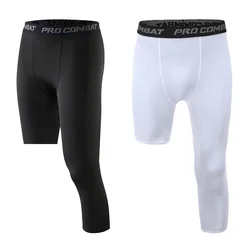 Men Base Layer Exercise Trousers Compression Running Tight Sport Cropped One Leg Leggings Basketball Football Yoga Fitness Pants