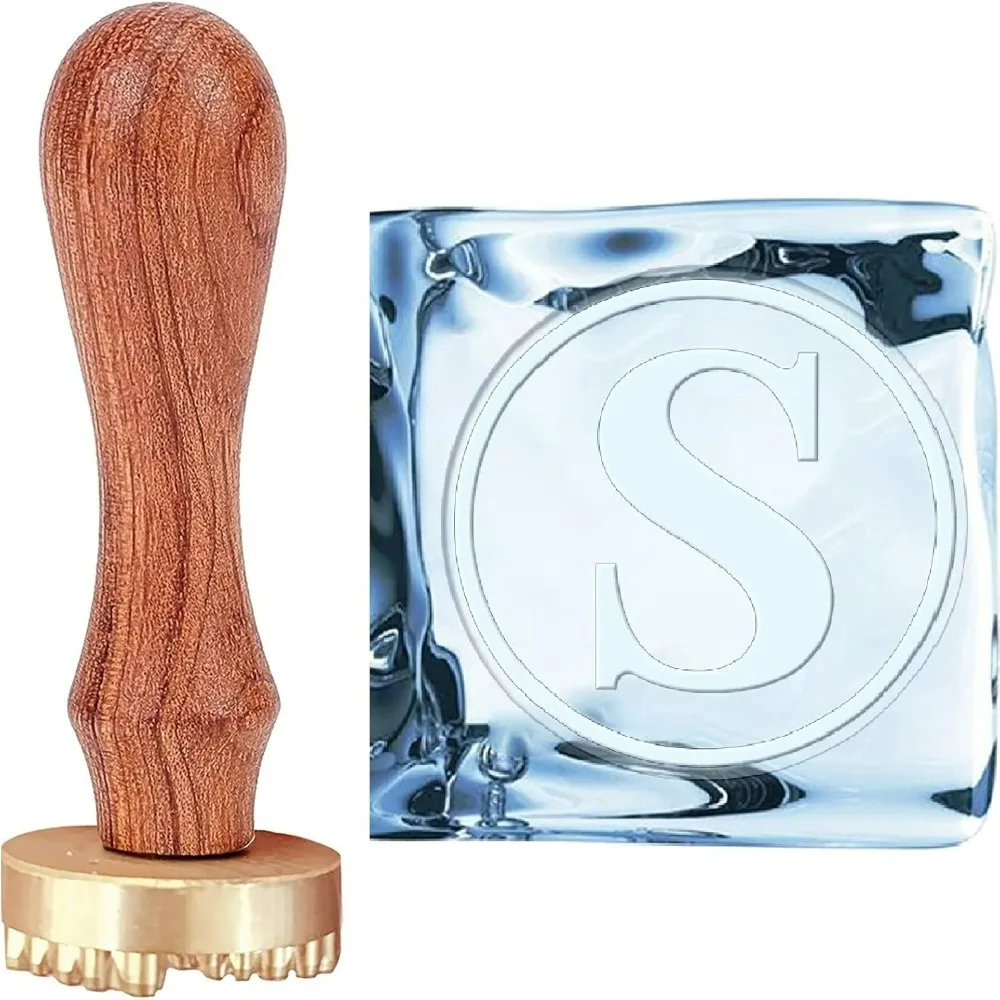 Letter S Ice Stamp Initial Cube Stamp with Removable Brass Head & Wood Handle Vintage 1.2