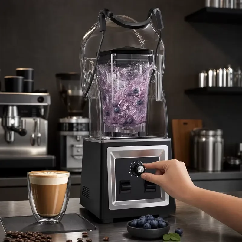 Commercial Soundproof Blender Manual Speed Control Thick Jar Crushes Ice Frozen Fruit Ideal for Coffee Bar Use