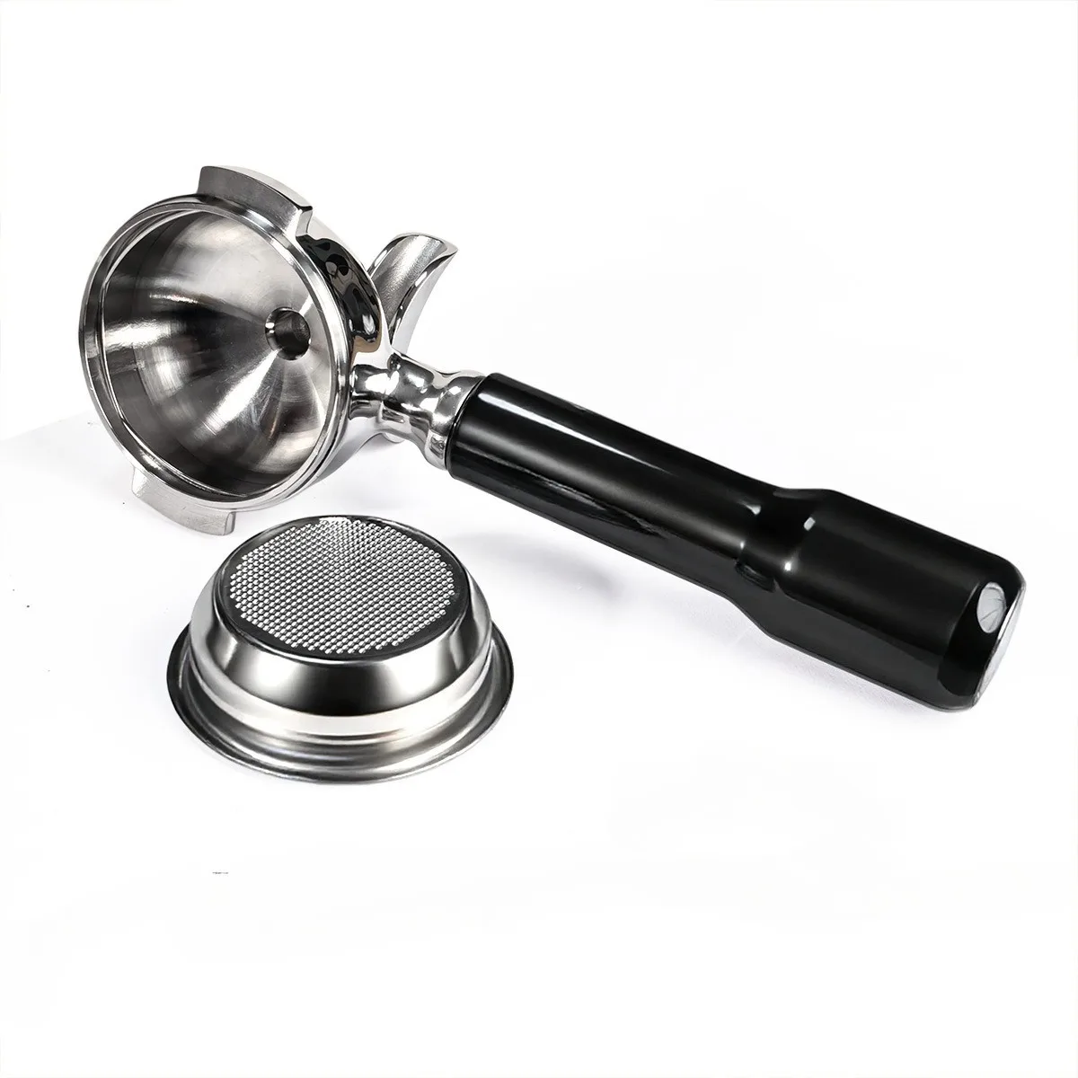 58mm E61 Portafilter Double Spout Compatible with E61 Group Head, 2 ears 58mm Portafilter with Filter Basket and ABS Handle
