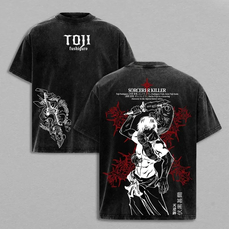 2026 Anime Fushiguro Toji Jujutsu Kaisen Printed T-shirt Men's and Women's Washed T-shirt High Quality Vintage Cotton T-shirt