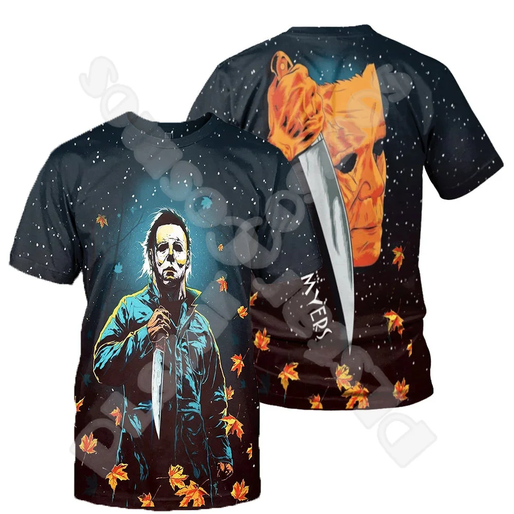 Halloween Cosplay Horror Thriller Movie Michael Myers Retro Vintage 3DPrint Summer Casual Funny Harajuku Short Sleeve T-Shirts A