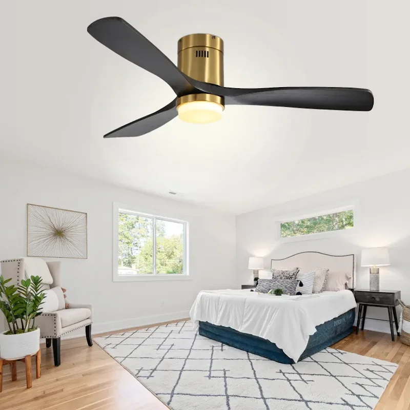 52 Inch Indoor Wood Ceiling Fan With 3 Solid Wood Blades Remote Control Reversible DC Motor For Living Room