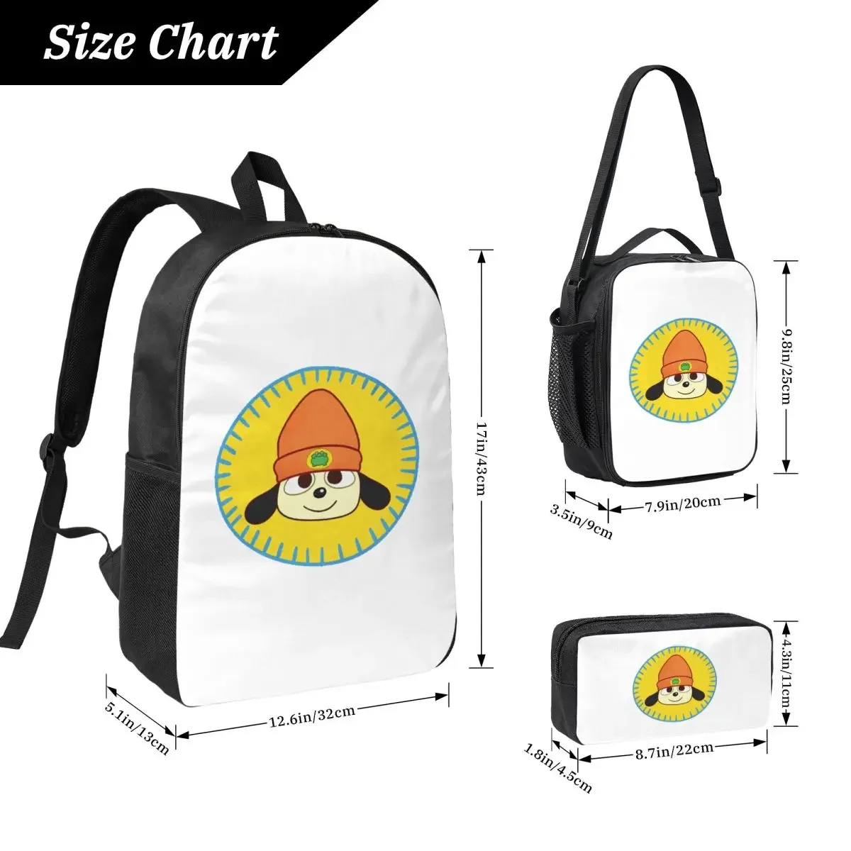 PaRappa The Rapper Patch Backpack Student Boys Girls BookBag School Bag Laptop Shoulder Bags 3ps Insulated Lunch Bag Pencil Case