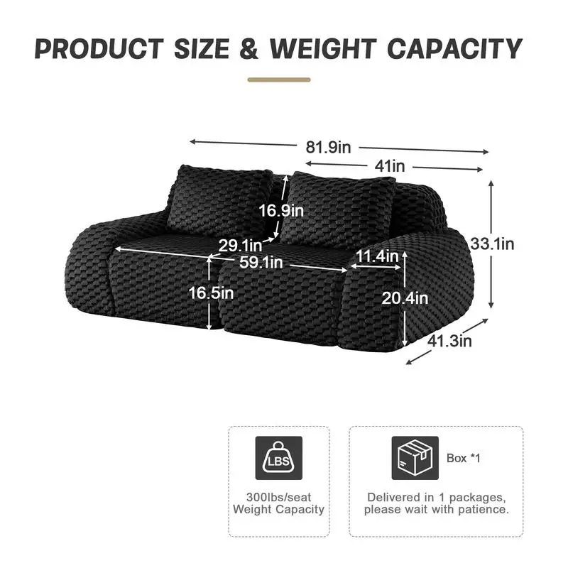 أريكة مقطعية حديثة، قماش فلانيليت، أريكة كبيرة الحجم بمقعدين، مقعد عميق، اتصال بإبزيم، تصميم مضاد للانزلاق، لا