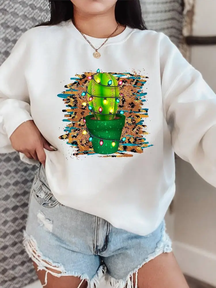 

Cactus Plant Trend Style Christmas Holiday New Year Pullovers O-neck Fashion Clothing Women Female Graphic Sweatshirts