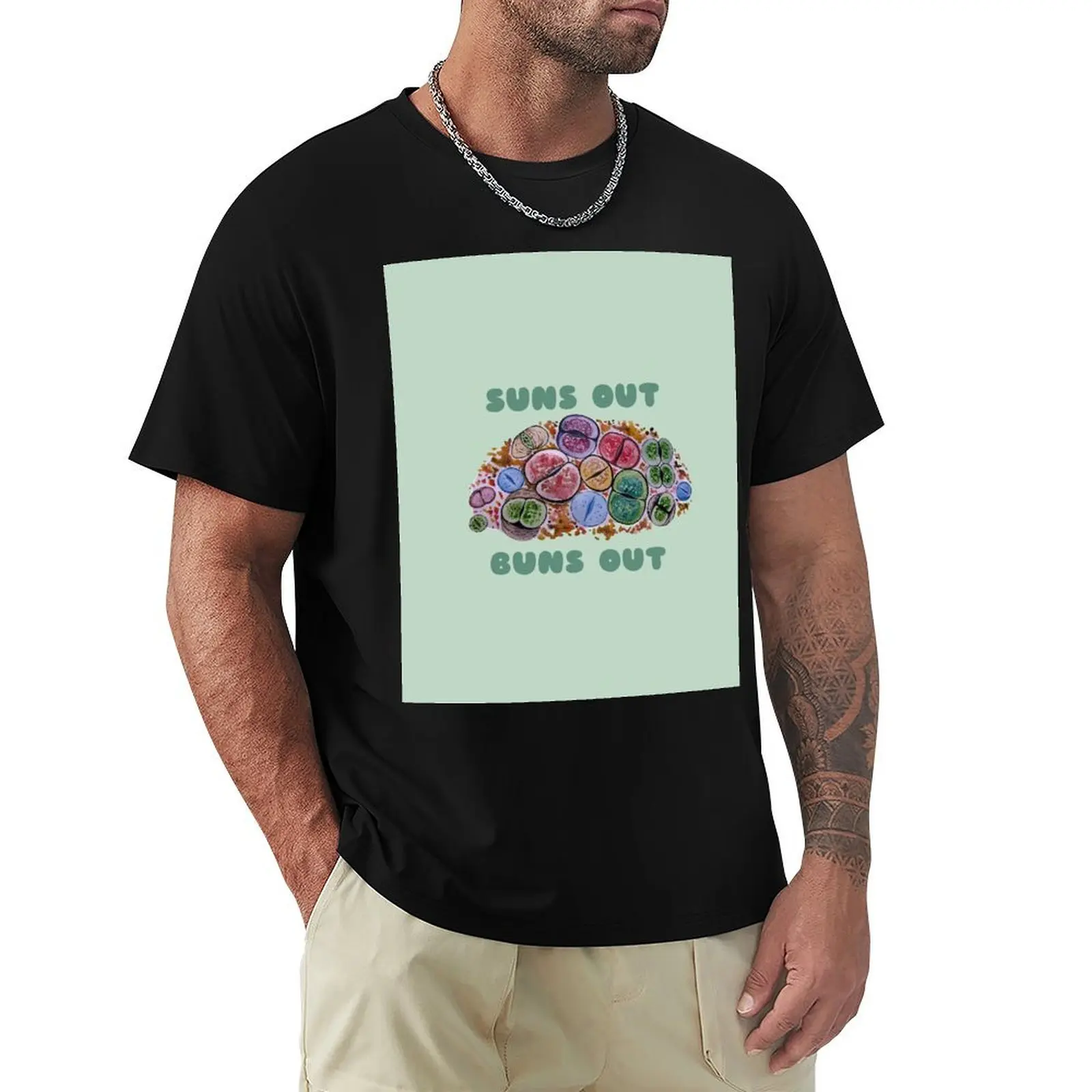 Camiseta Lithops “suns out buns out” con estampado de suculentas, camiseta básica de manga corta para uso diario