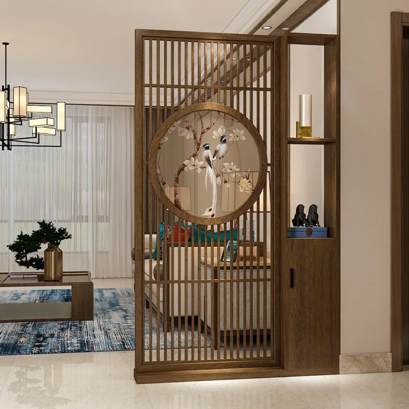 New Chinese Style Solid Wood Screen Partition Cabinet Living Room Entrance Shelf Office Divider