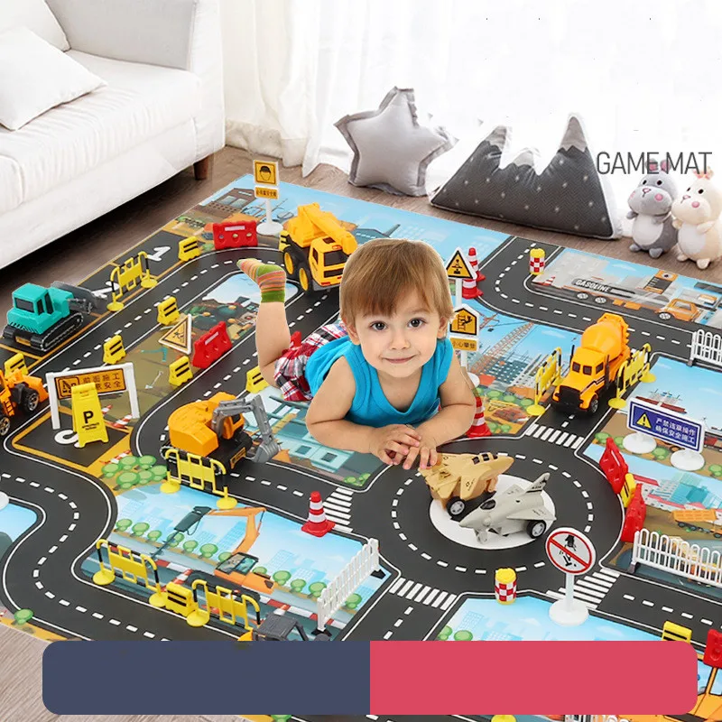 Alfombra de juego para bebé, tapete con mapa de ruta, juguete de tráfico de ciudad, parque de coches, tapete para gatear, juguetes educativos para