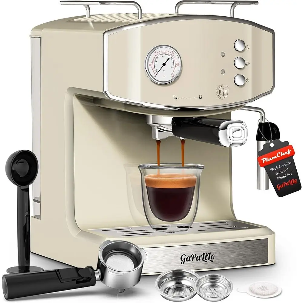 

Retro-Style hine with Milk rother, ESE Pod Compatible Coee Make with Prure Gauge, Single &Double Shot Support, 54 oz ood-Grade P
