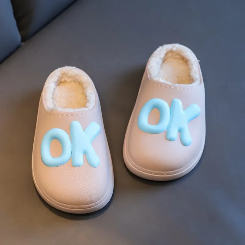 Children Winter Cute Cotton Slippers Cotton Shoes Fleece Warm Outside Wearing Non slip Waterproof Child Indoor Fur Warm Slippers