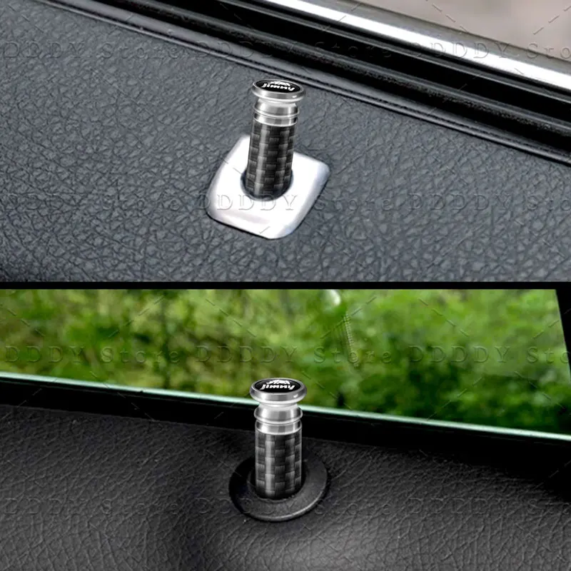 2Pcs/Set Car Badge Carbon Fiber Security Door Lock Pins Screw Knob Decor For Suzuki Jimny Emblem Grand Vitara sx4 Swift Alto