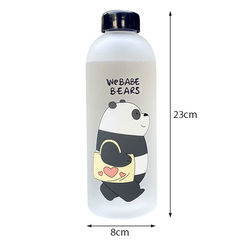 1000ml Cutest Water Bottle Panda Bear Frosted Glasses with Lid and Straw Cartoon Bottle Leak-Proof Drinks Protein Shaker