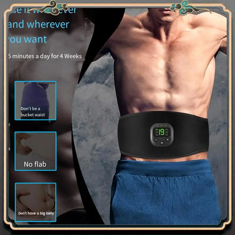 

EMS Electric ABS Abdominal Belt Smart Body Massager Lazy Muscle Training Black For Home Gym