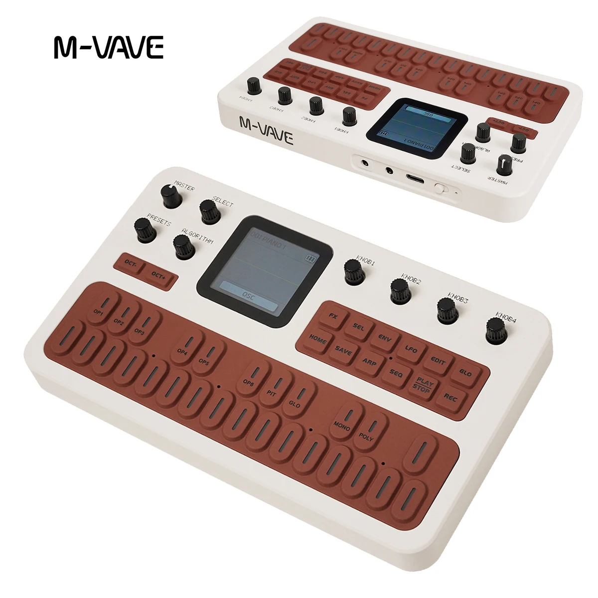 M-VAVE FM-1 (SK15) Brown-White FM Synthesizer –  6 Operators, 32 Algos, 128 Presets, Arpeggiator, Built-in Speaker