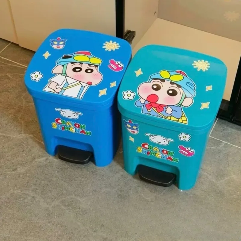 크레용 신짱 쓰레기통 창의적이고 고급스러운 만화 프린팅 두꺼운 내구성 침실 발 보관함 뚜껑 포함