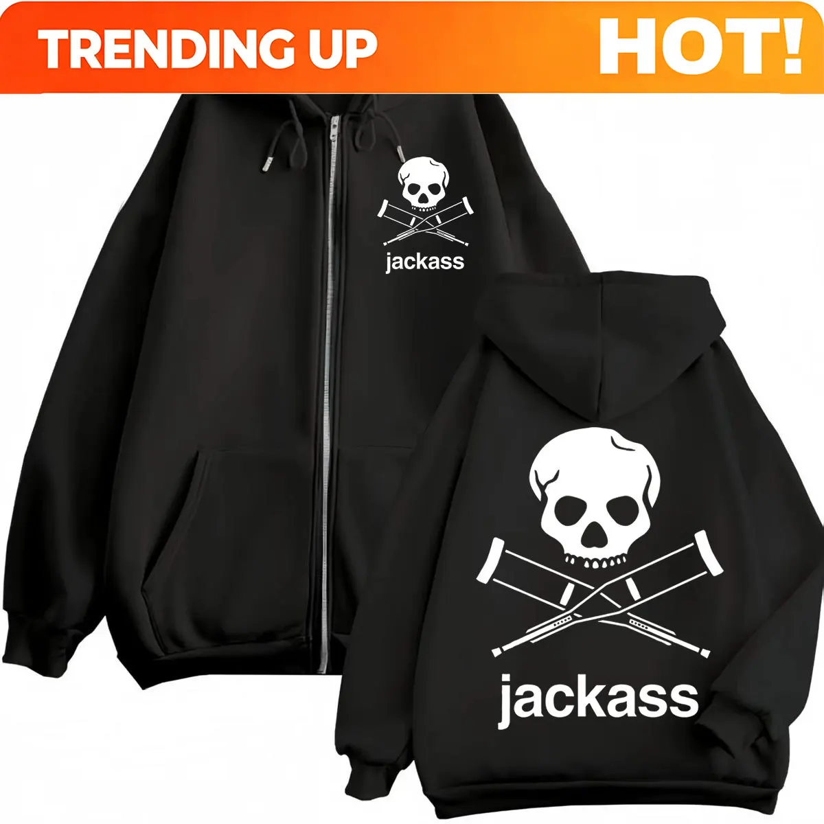 Customization Jackass Logo Double Sided Print Zipper Hoodie High Quality Fashion Zip Up Hooded Sweatshirt Men Women Casual Overs