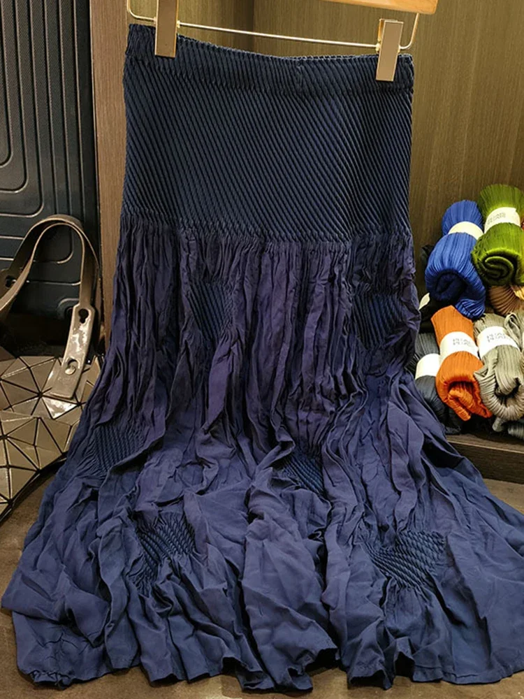 ใหม่แฟชั่นจีบแขนยาวหลวมชุดสตรีElasticเอวสีทึบครึ่งกระโปรงสตรีชุด 2025 ฤดูร้อน