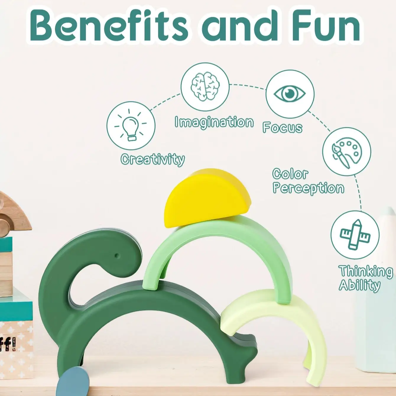 Décennie s de dinosaures en silicone sans BPA pour bébé, empileur, développement intellectuel, document créatif, jouets assortis