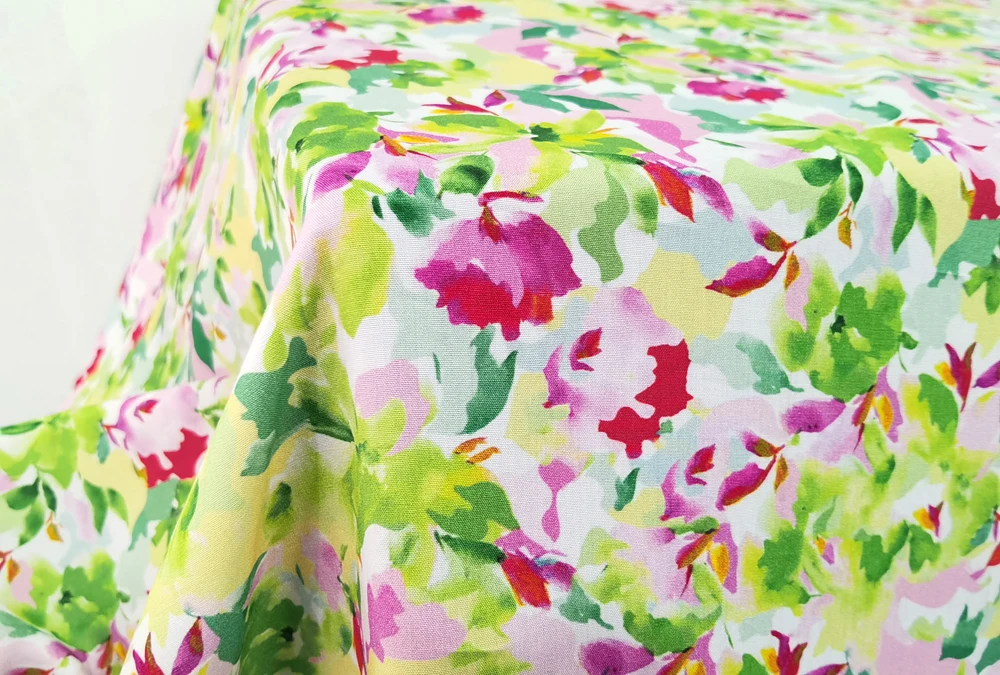 1 meter X 1.4 meter Pink Green Floral Dress Fabric Soft Viscose Poplin Material Children