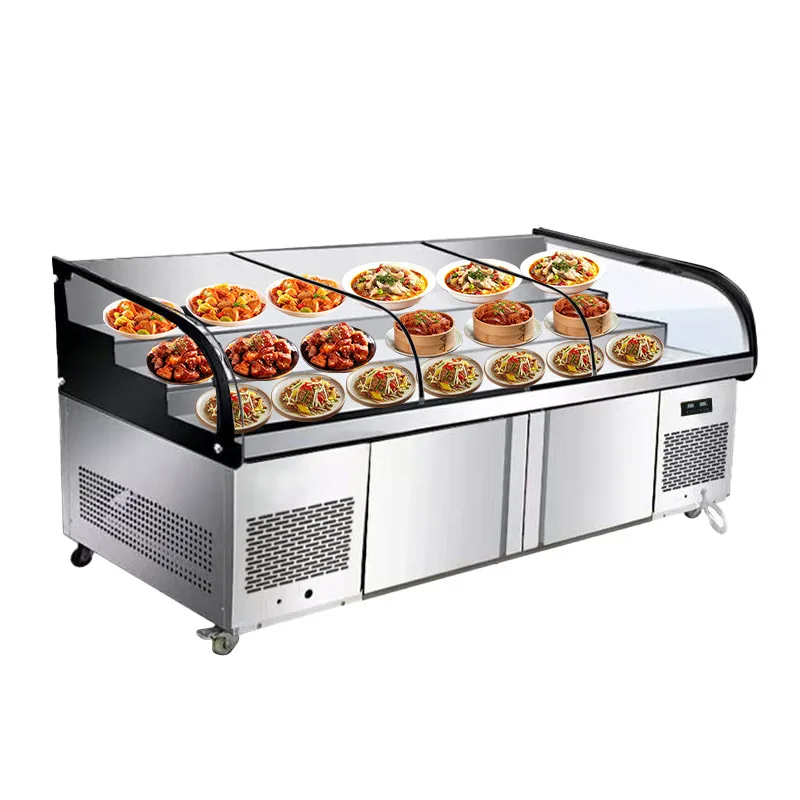 

Commercial three-layer ladder display cabinet refrigerated ice table cold dishes cooked food restaurant a la carte skewers