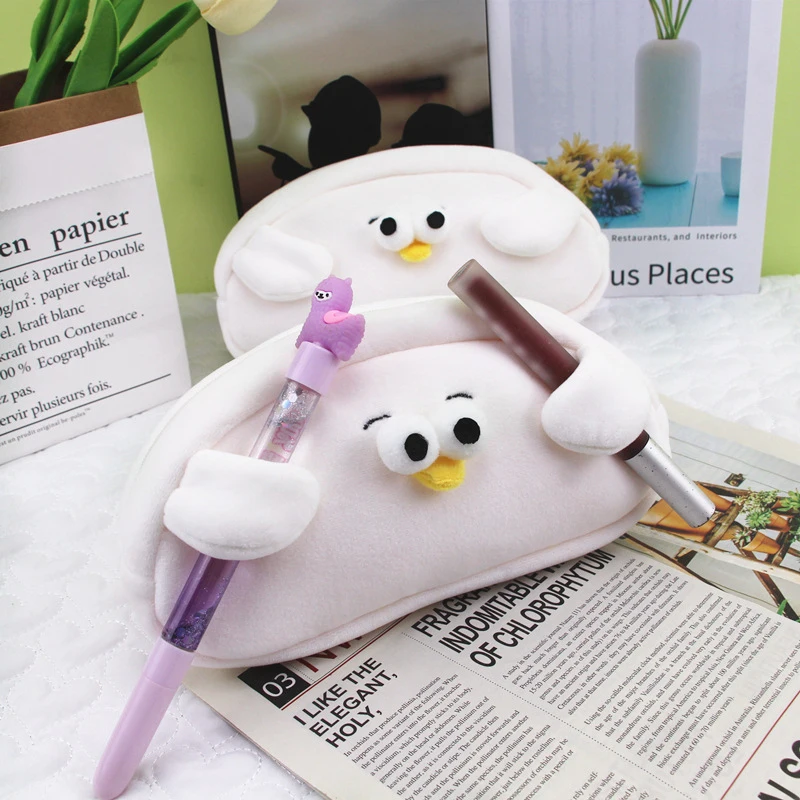 Kawaii Cartoon Seagull Pencil Case Large Capacity Cute Plush Pouch Bag For Girls School Supplies Korean Style Student Stationery