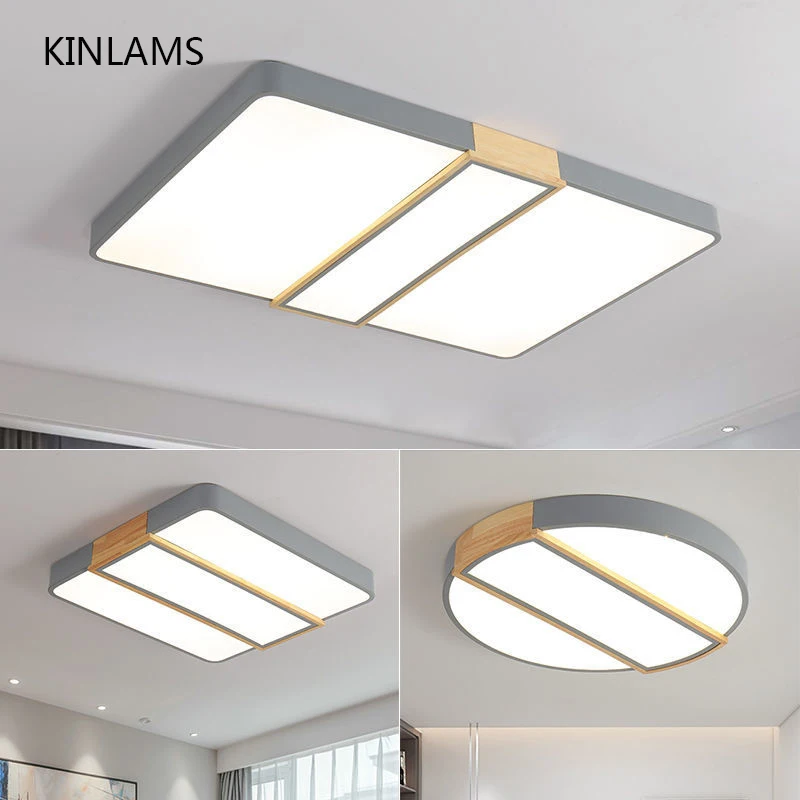 Rectangle Nordic Ceiling Lamp Indoor Light Modern Living Room Wood Art Home Bedroom Lamp Ceiling Lamp Chandelier Square Round