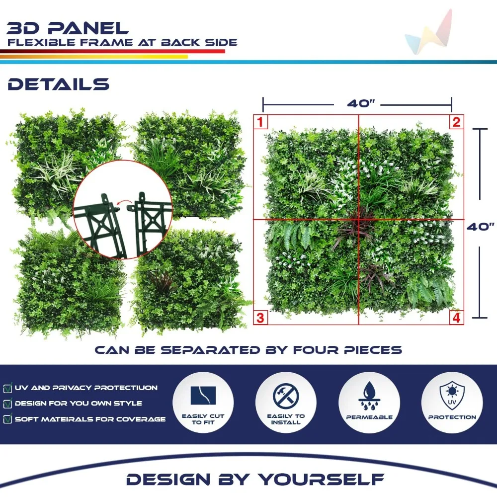 

6 Pack 40 Inch Artificial Boxwood Hedge Panels, Faux Plant Greenery Wall Decor for Outdoor and Indoor Gardens, Backyard Enhancem