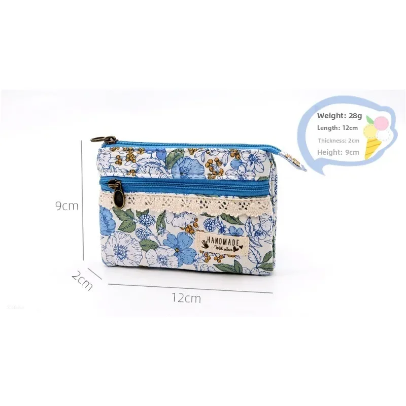Pastoral Floral Double Pull 4-layer Cotton Change Bag, Girls Coin Silver Bag, ID Bag, Card Bag.
