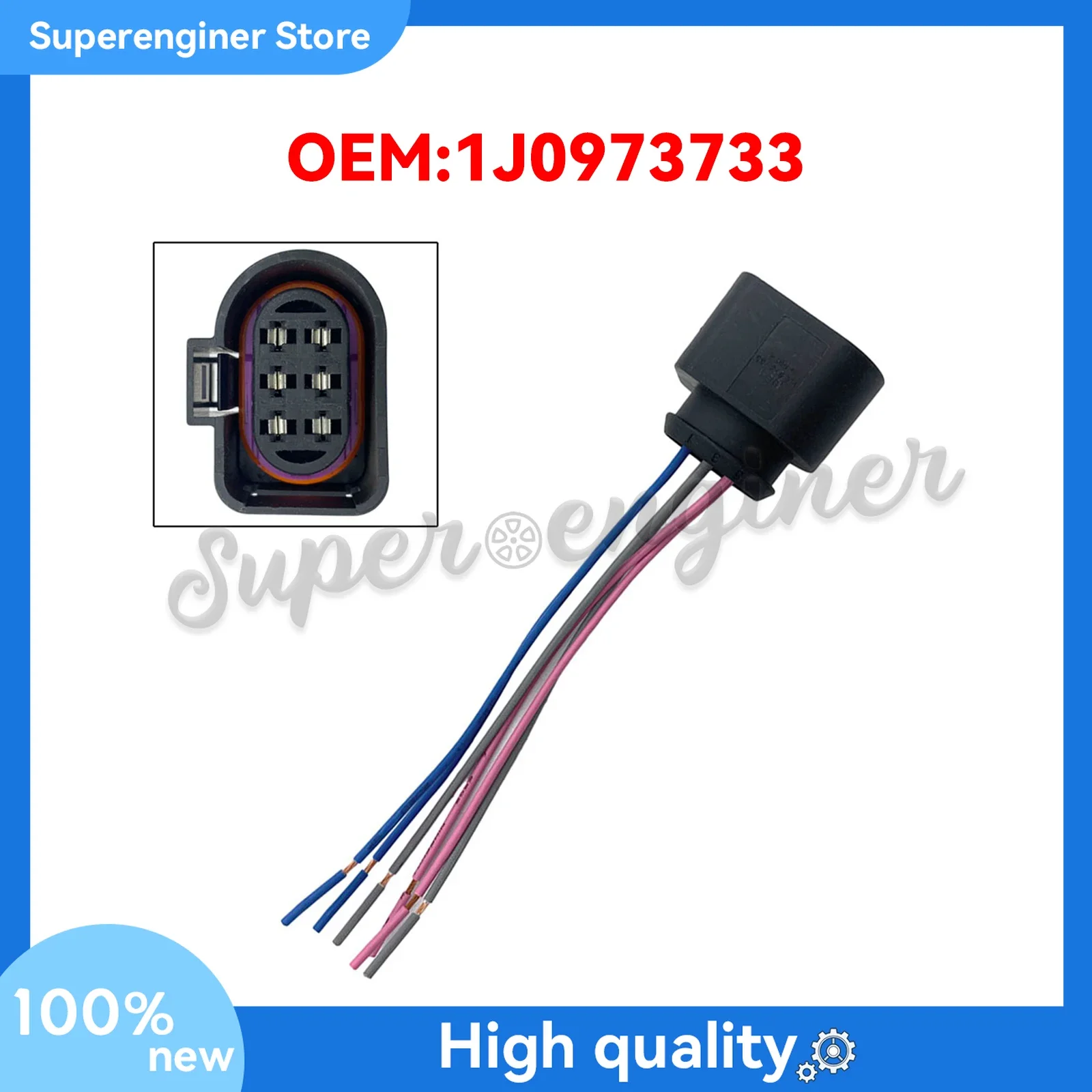 

O2 Oxygen Sensor Connector 6-Pin Plug+Wires For VW Golf Audi A4 A3 A8 1J0973733