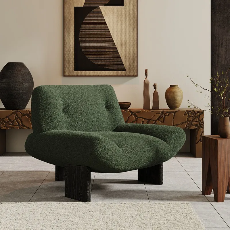 MOMO Mediaeval Style Living Room Single Sofa Chair Designer Ash Wood Balcony Homestay Reception Lazy Leisure Sofa Chair