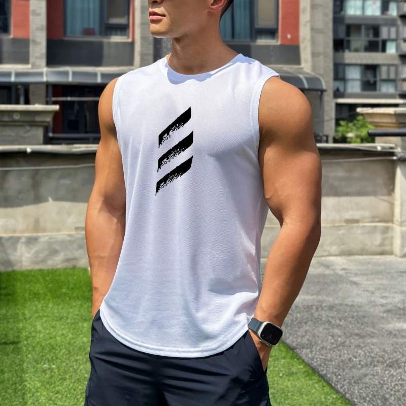 2026 Men Mesh Breathable Vest Round Neck Sports Gym Running Sleeveless Top