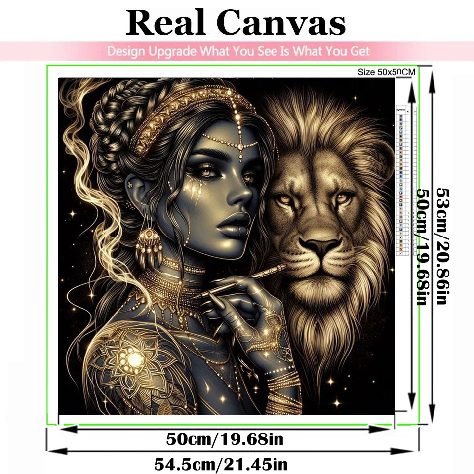 African Golden Black Woman and Lion DIY Diamond Painting Cross Stitch Kit Mosaic Diamond Embroidery For Home Decor Gift