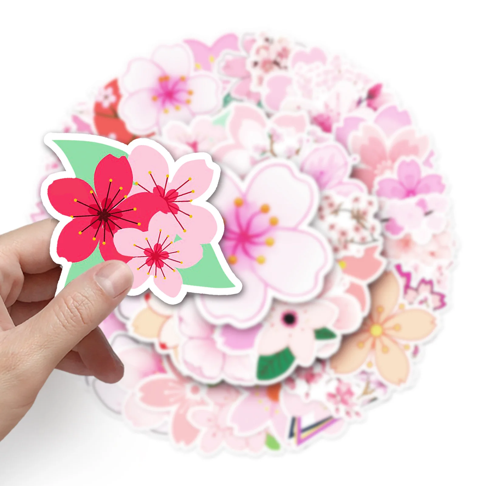 Desenhos animados Sakura Plant Sticker, Graffiti iPad Desk Notebook Capacete, Computador Padrão Scrapbook, Decoração de brinquedos, Atacado, 10 Pcs, 30 Pcs, 50Pcs