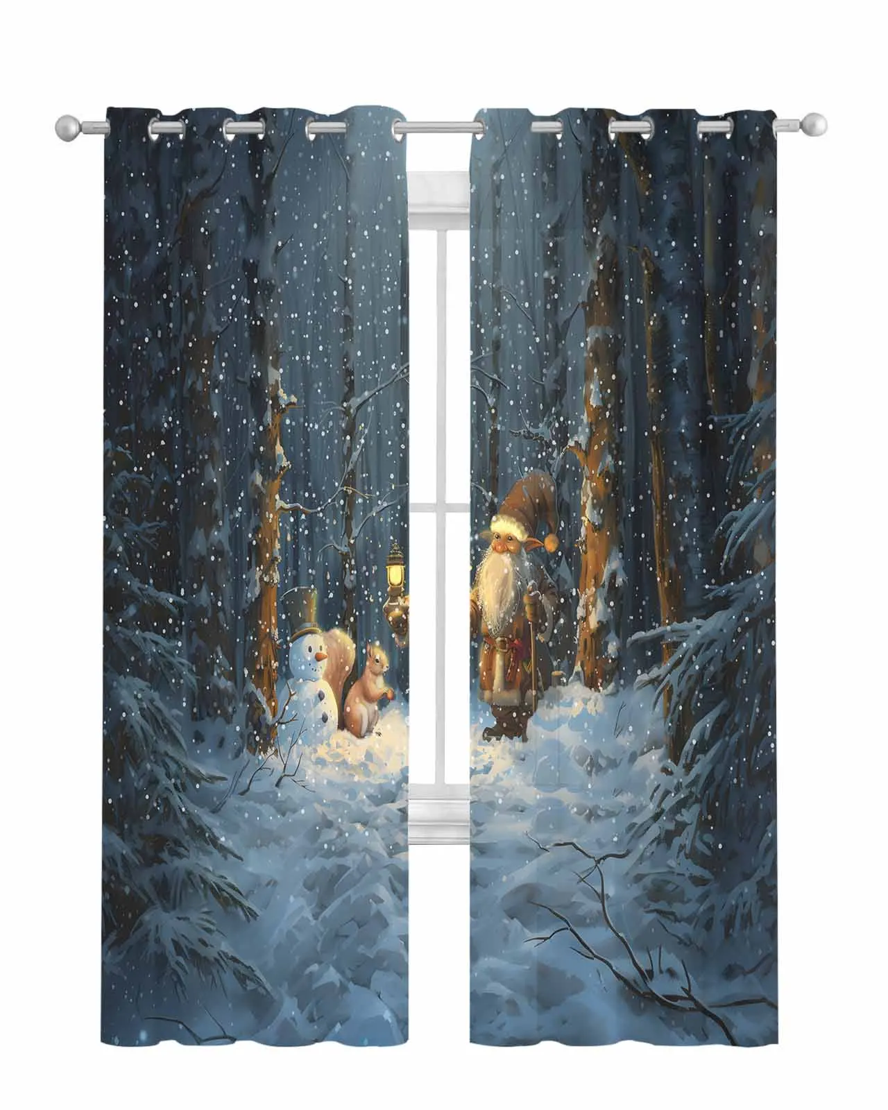 Christmas Tree Forest Dwarf Snowman Squirrel Curtain Tulle Curtains For Living Room Kitchen Window Treatments Voile Curtains