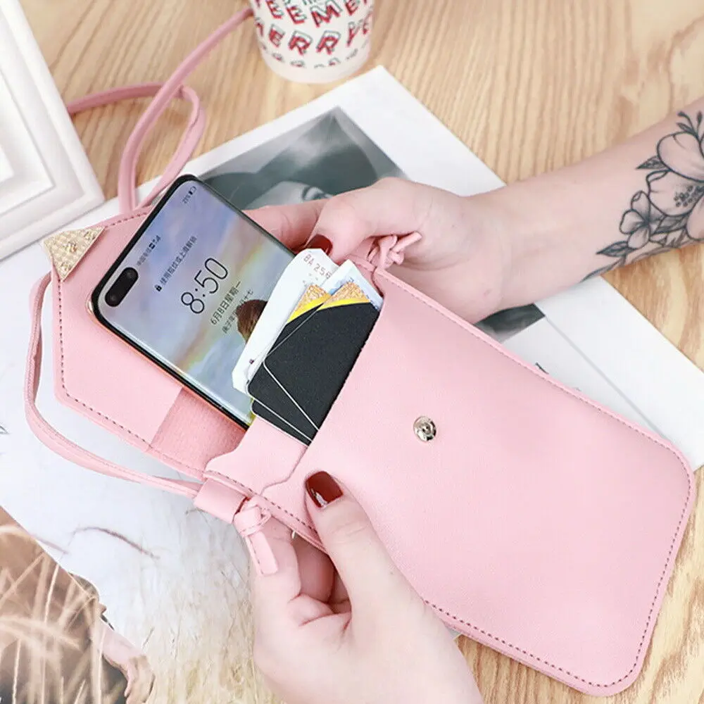 Women Small Crossbody Shoulder Bags Pu Leather Ladies Cell Phone Pocket Bag Clutches Wallet Heart-Shaped Decor Messenger Bags