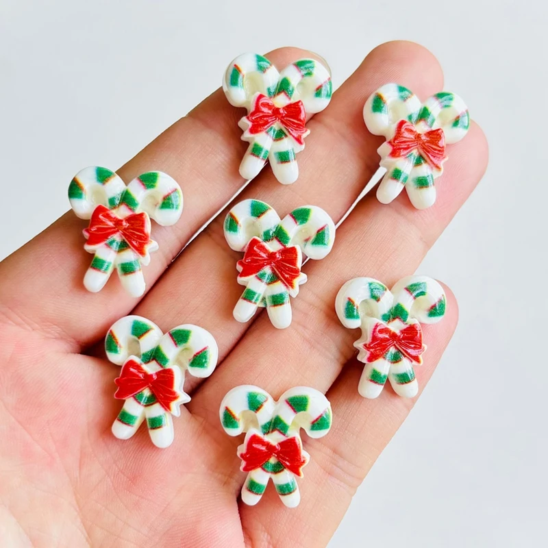 20 pieces of resin cute Christmas crutches flat back DIY scrapbook decoration jewelry making accessories A155
