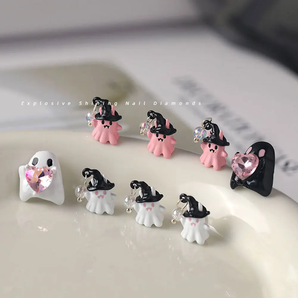 10pcs Halloween Little Ghost Nail Art Charm Ghost Face Pendant Manicure Decorations 3D KAWAII Mini DIY Nail Art Accessories