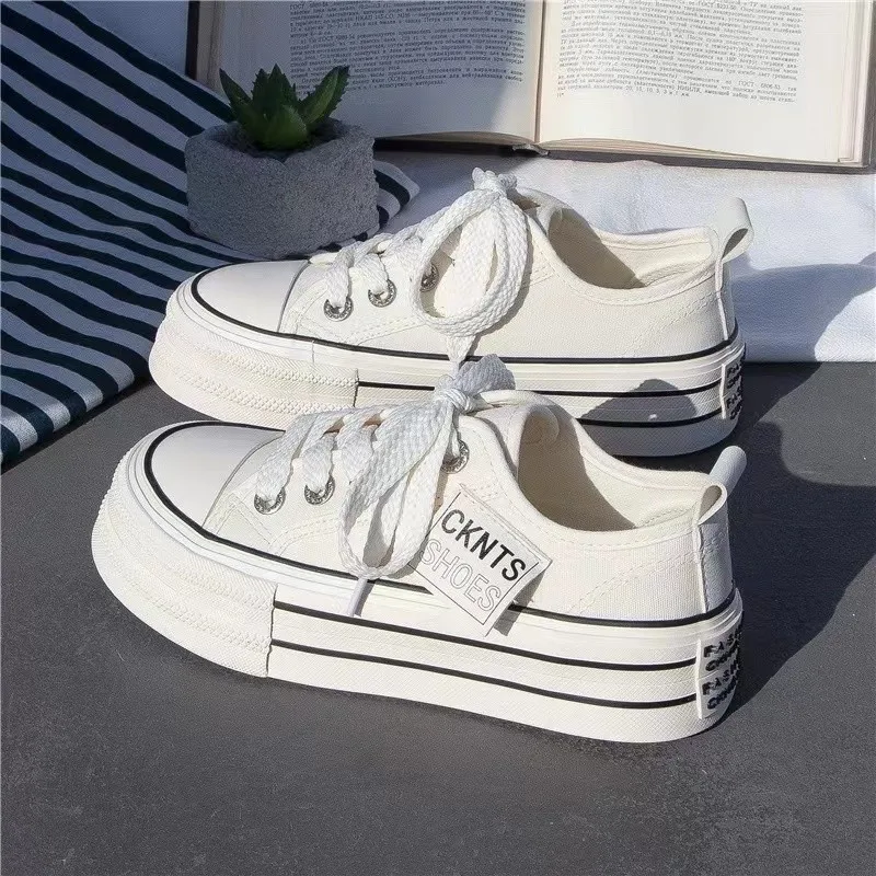 Canvas Shoes for Women 2024 Spring Summer New Designer Women\'s Vulcanize Shoes Black White Fashion Casual Sneakers Female
