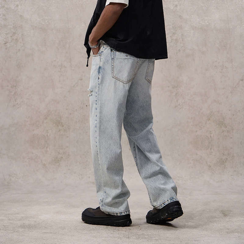 Vintage gewaschene amerikanische Retro Distressed Jeans Herren hochwertige lose gerade lässige Comfort Fit Frühling Sommer Mode Kleidung