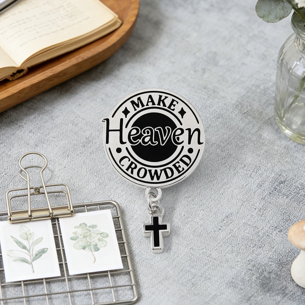 Religionsslogan „Mach den Himmel voller Menschen“ Emaille-Pin, Rosenkranz-Anhänger, Brosche, katholisches christliches Glaubensgeschenk, Bibel-Gebets-Accessoire – Detail 3