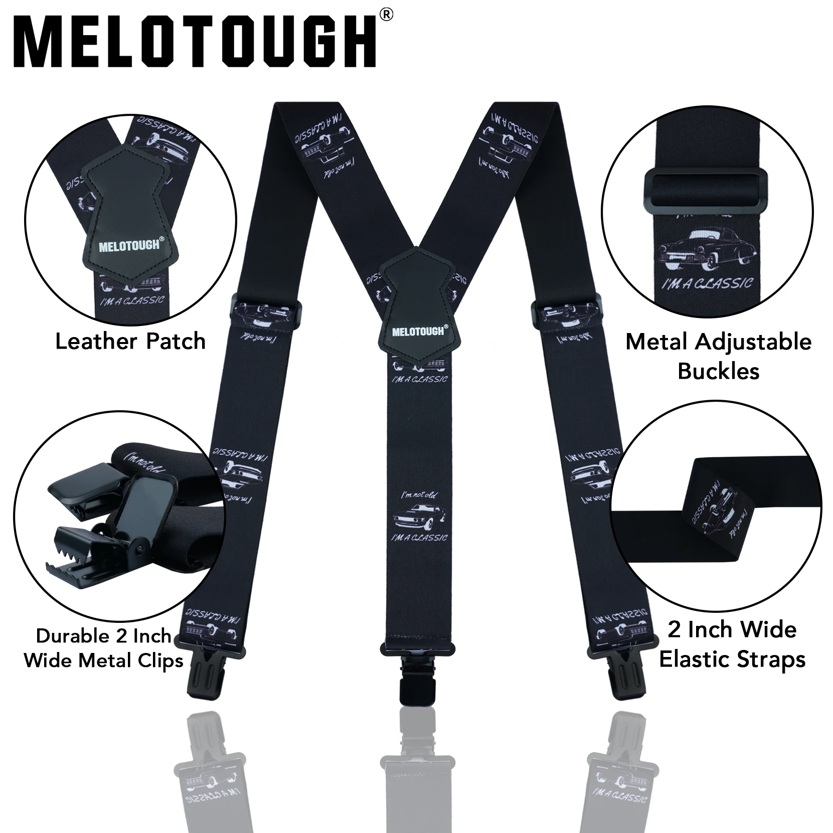 

Мужские подтяжки MELOTOUGH, шириной 2 дюйма, эластичные, с Y-образной спинкой, усиленные, с прочными зажимами для брюк