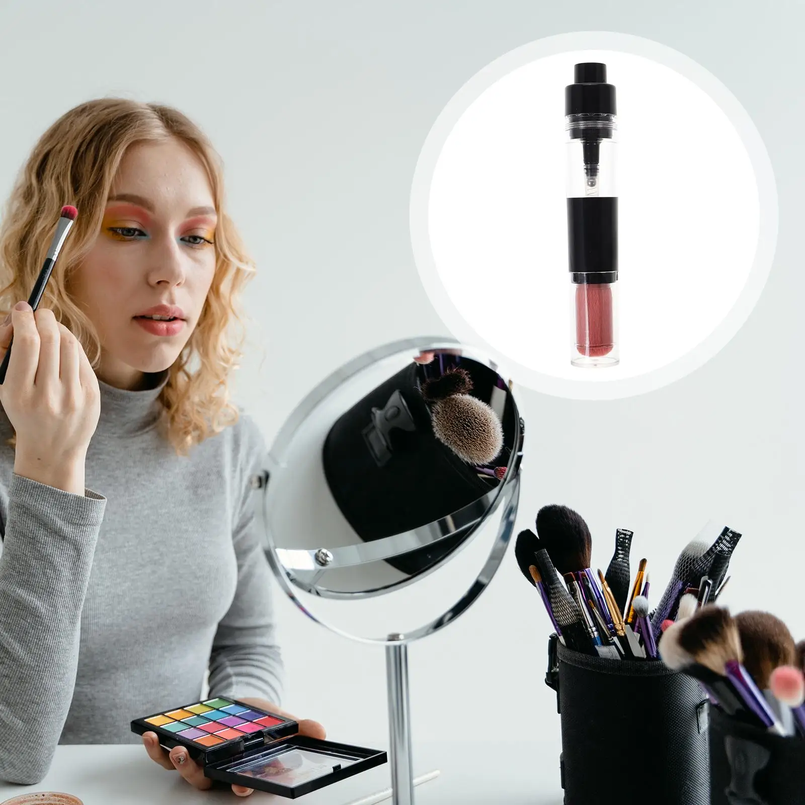 Automatic Powder Dispensing Press Makeup Brush Integrated Compact Blush Foundation Applicator Travel Facial Brush Loose