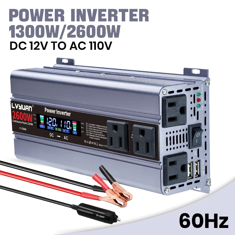

2600W Peak Power LCD Inverter DC12V AC110V Car Inverter US socket*4